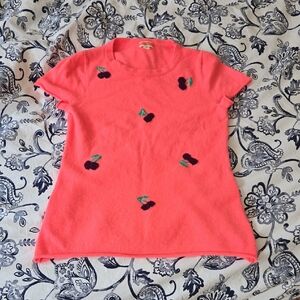 J. Crew Pink Cashmere Short Sleeve Sweater with Cherry Accents 🍒